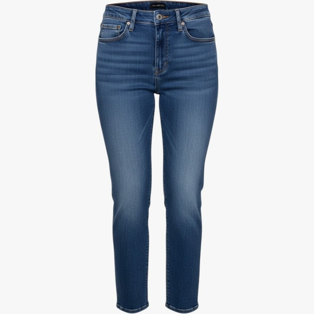 Talbots Slim Straight Ankle Jean 12 Blue High Rise Patch Pocket Denim